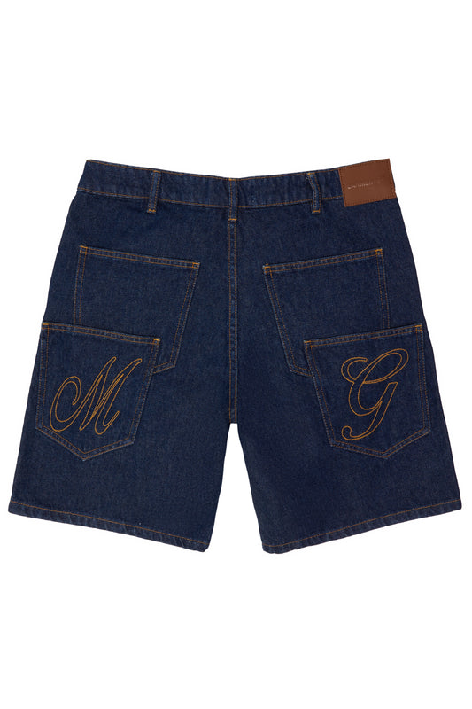 DOUBLE POCKET DENIM SHORTS (DARK BLUE)